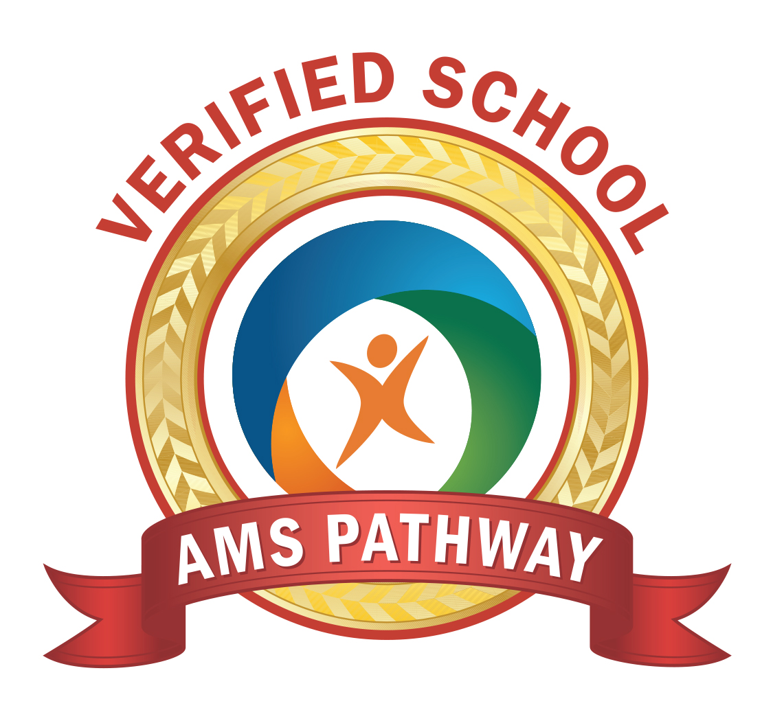 verified school American Montessori School pathway symbol with red ribbon across bottom